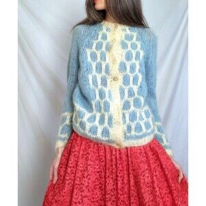 Vintage 1950s Mohair Cardigan: Montgomery Ward, Made in Italy Knit Sweater